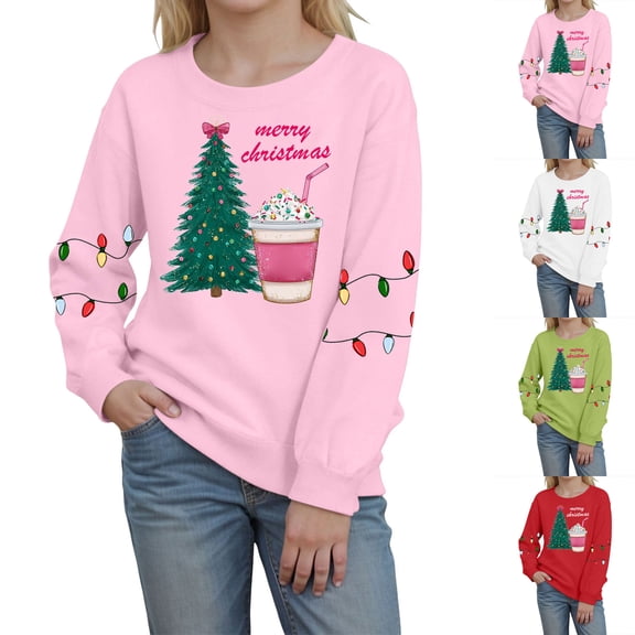 Ulanda Christmas Shirt Boys Girls Merry Christmas Tshirt Xmas Tree Long Sleeve Tops (Green, 4-5 Years)
