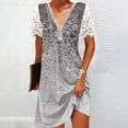 thumbnail image 3 of Cameland Robe Ample à Manches Courtes en Dentelle Imprimée, Col en V, Mode Décontractée pour Femmes, 3 of 6
