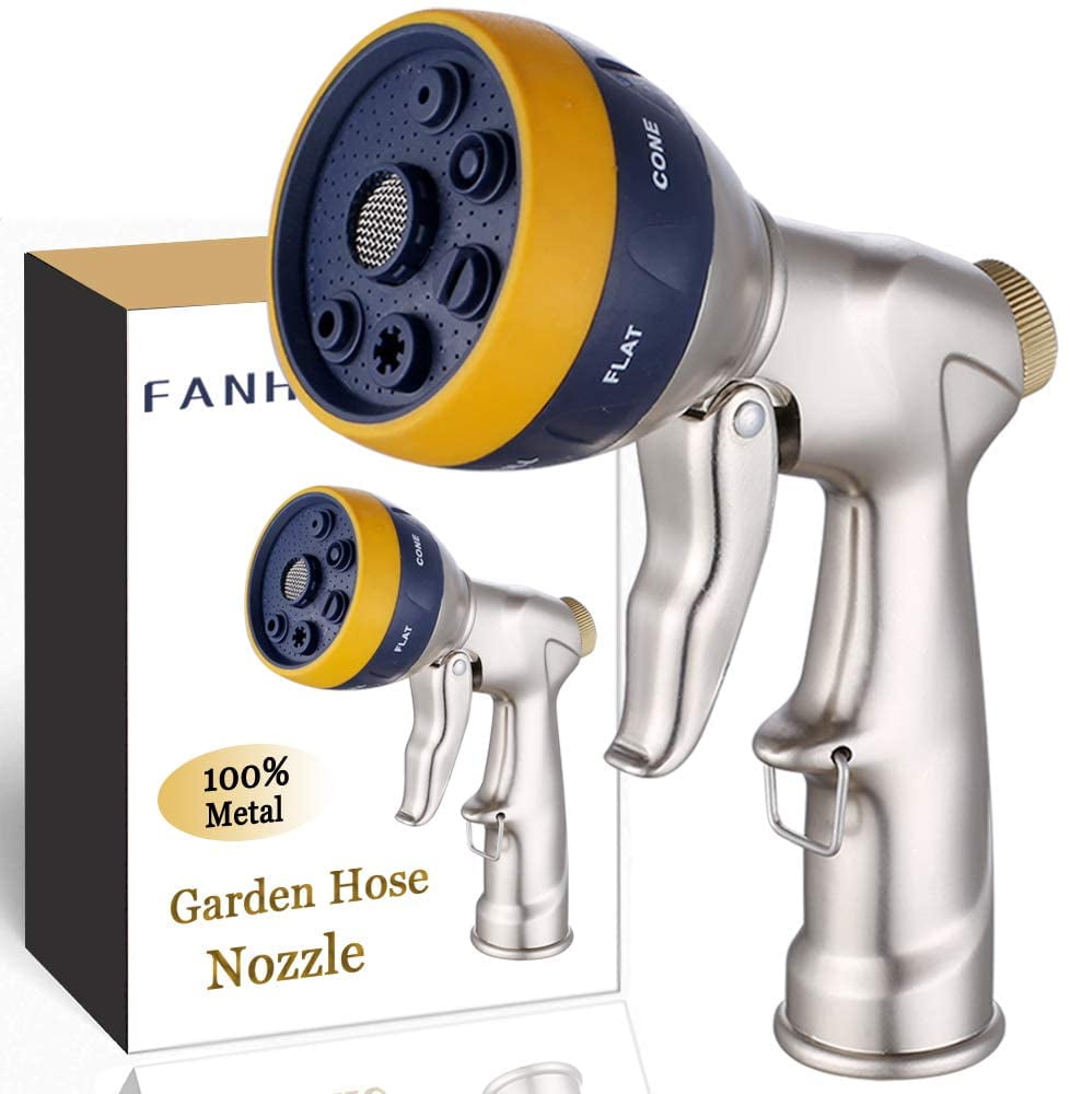 Fanhao Garden Hose Nozzle Heavy Duty 100 Metal Spray Nozzle High Pressure Water Hose Nozzle With 7 Patterns For Watering Garden Washing Cars And Showering Pets Walmart Com Walmart Com