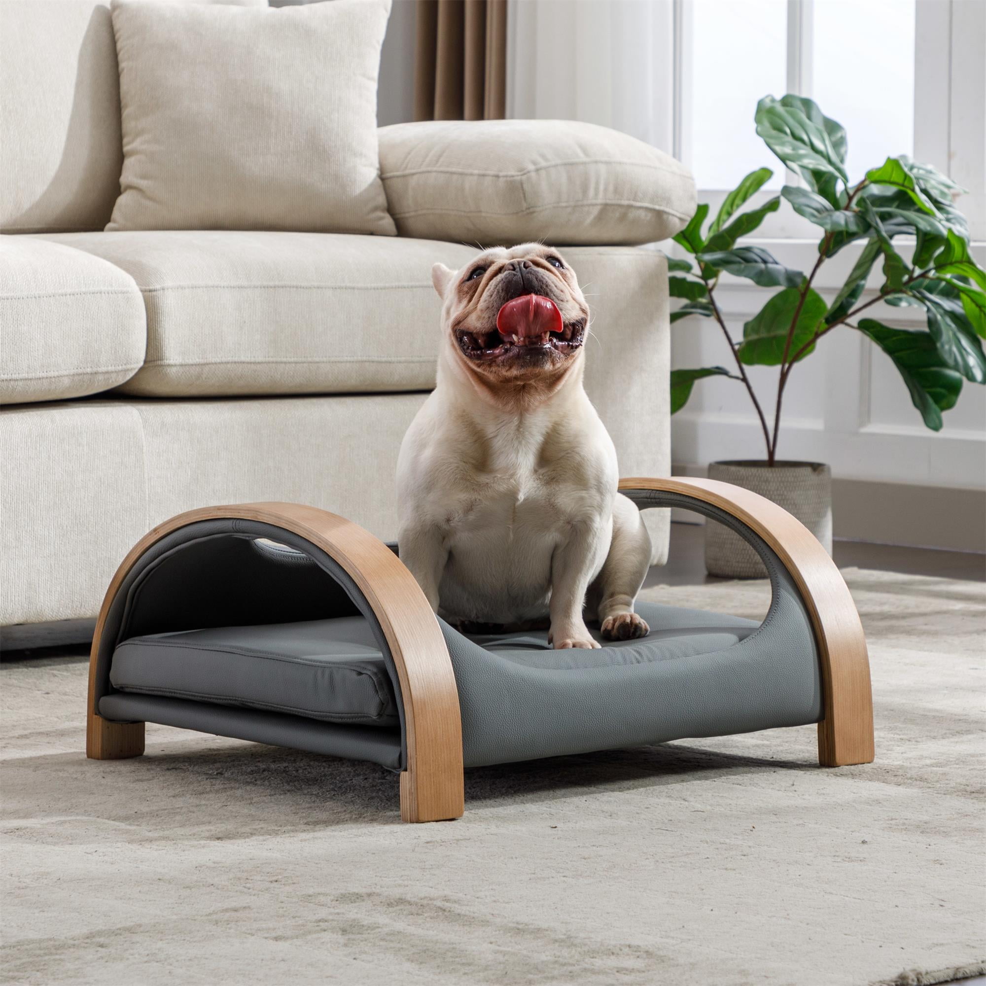 Pefilos 23" Pet Sofa Dog Bed with Removable Cushion and Wood Style Leg for Dog and Cat, Dark Gray Pefilos 23" Pet Sofa Dog Bed with Removable Cushion and Wood Style Leg for Dog and Cat, Dark Gray