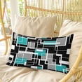 thumbnail image 4 of Teal Blue Black Geometric Pillow Covers, Linen Long Throw Pillow Case, Modern Abstract Art Block Holiday Pillow Protector Decorative Cushion Cover for Living Room/Bedroom 20" x 30", 4 of 8