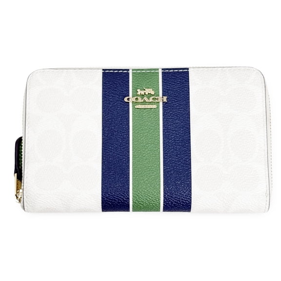 Coach Women’s Medium ID Zip Wallet in Signature Canvas with Varsity Stripe (Chalk Multi)