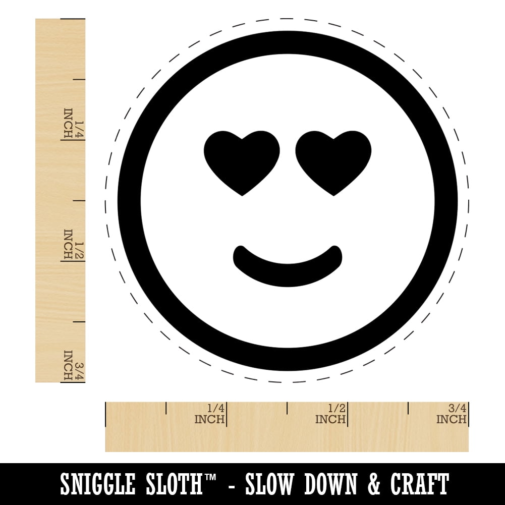 Heart Eyes Love Happy Face Emoticon Self-Inking Rubber Stamp Ink Stamper - Brown Ink - Small 3/4 Inch