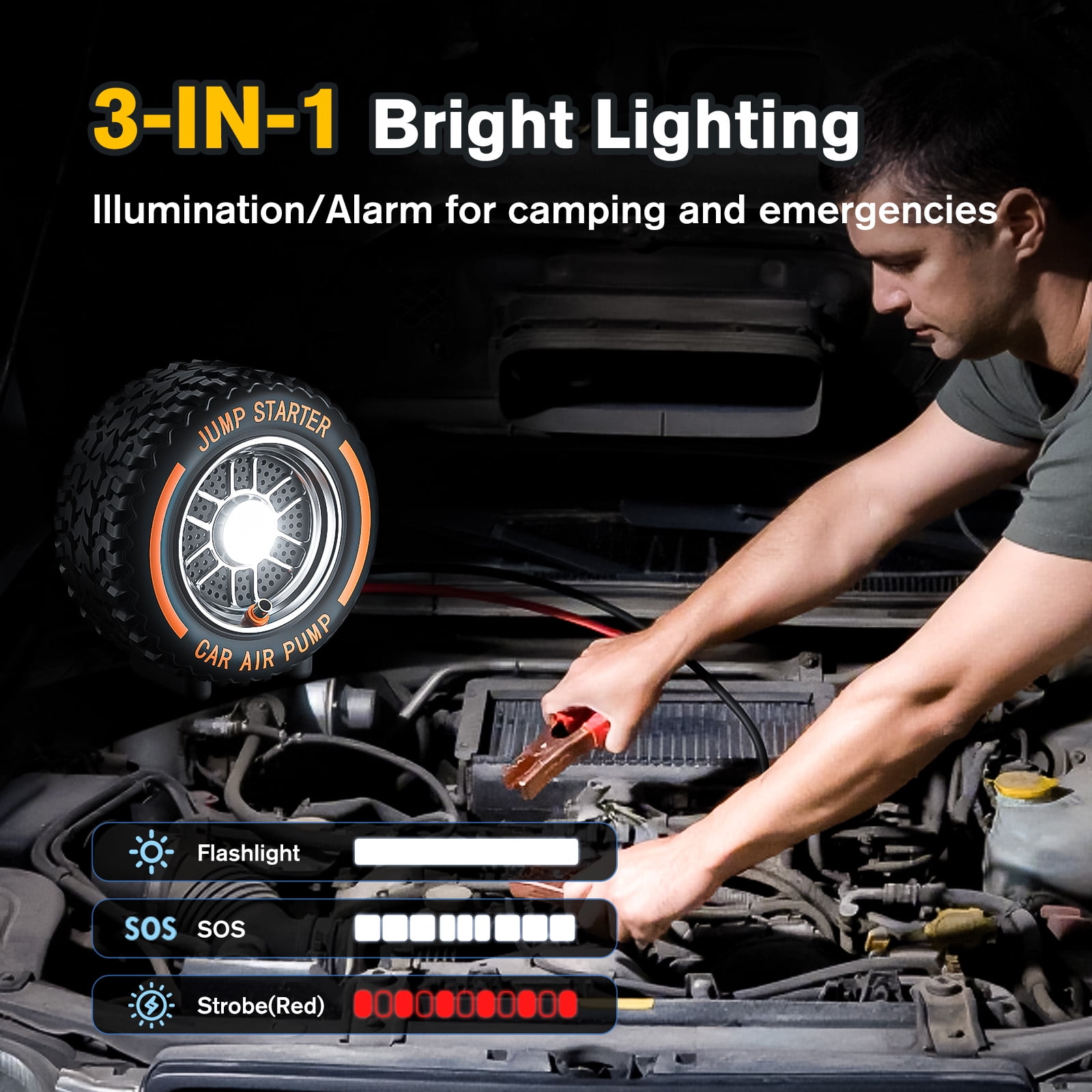 Portable Jump Starter with Air Compressor , 3500A 12V Car Battery Booster  (Petrol/10L Diesel),150PSI, LCD, Emergency Light
