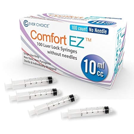 Syringe Only with Luer Lock Tip - 10ml 100 Syringes by Comfort EZ (No