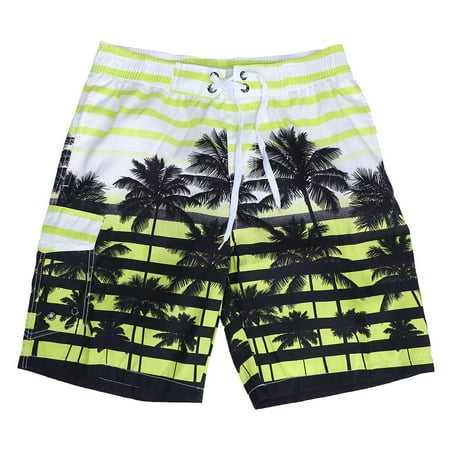

Men Fast Dry Beach Shorts Palm Tree Casual Surfing Swimming Trunks with Pockets - Size XL (Yellow)