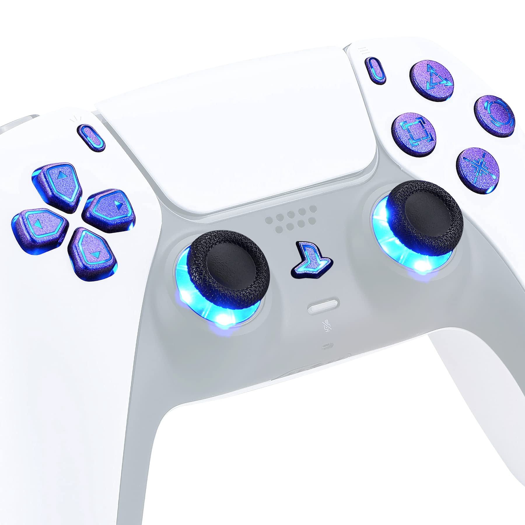 eXtremeRate Multi-Colors Luminated D-pad Thumbstick Option Face Buttons Chameleon Purple Blue Classical Symbols Buttons LED Kit for PS5 Controller