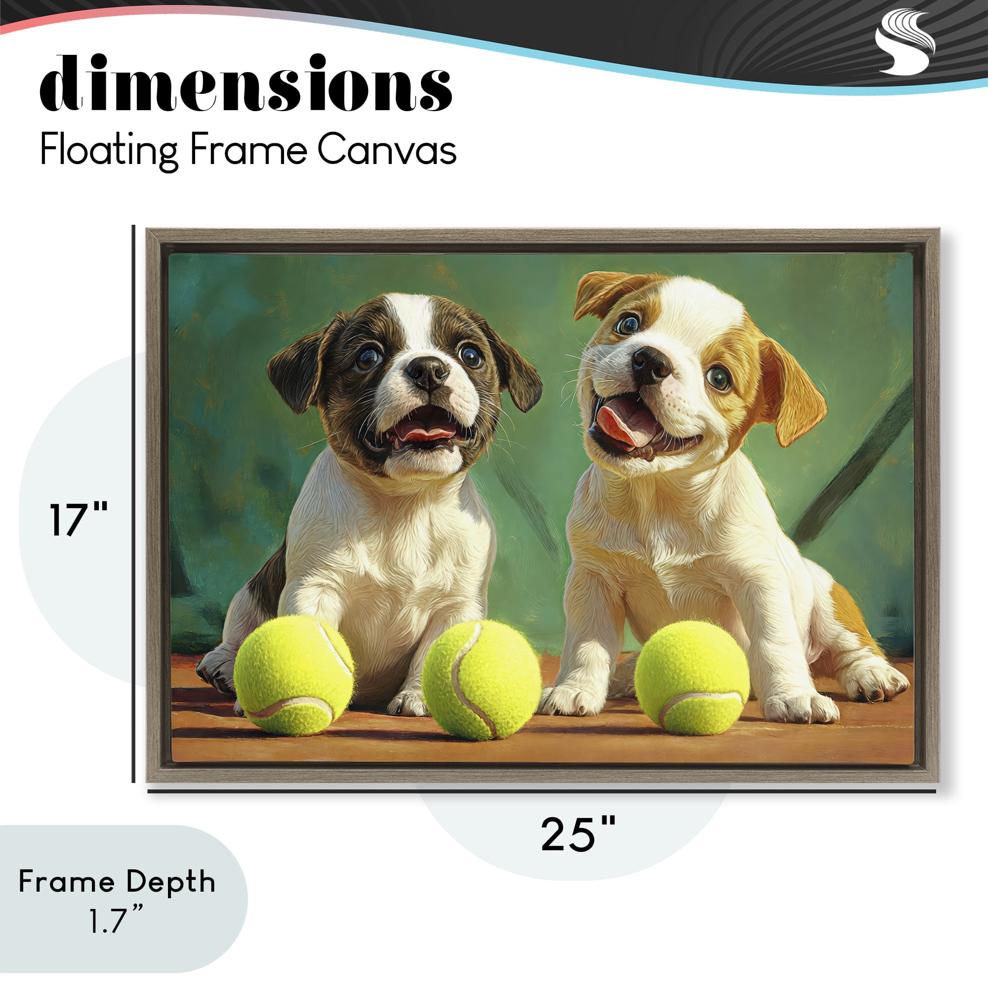 Stupell Industries Adorable Puppies with Tennis Balls Brown Framed Floater Canvas Wall Art, design by Imagine It Images