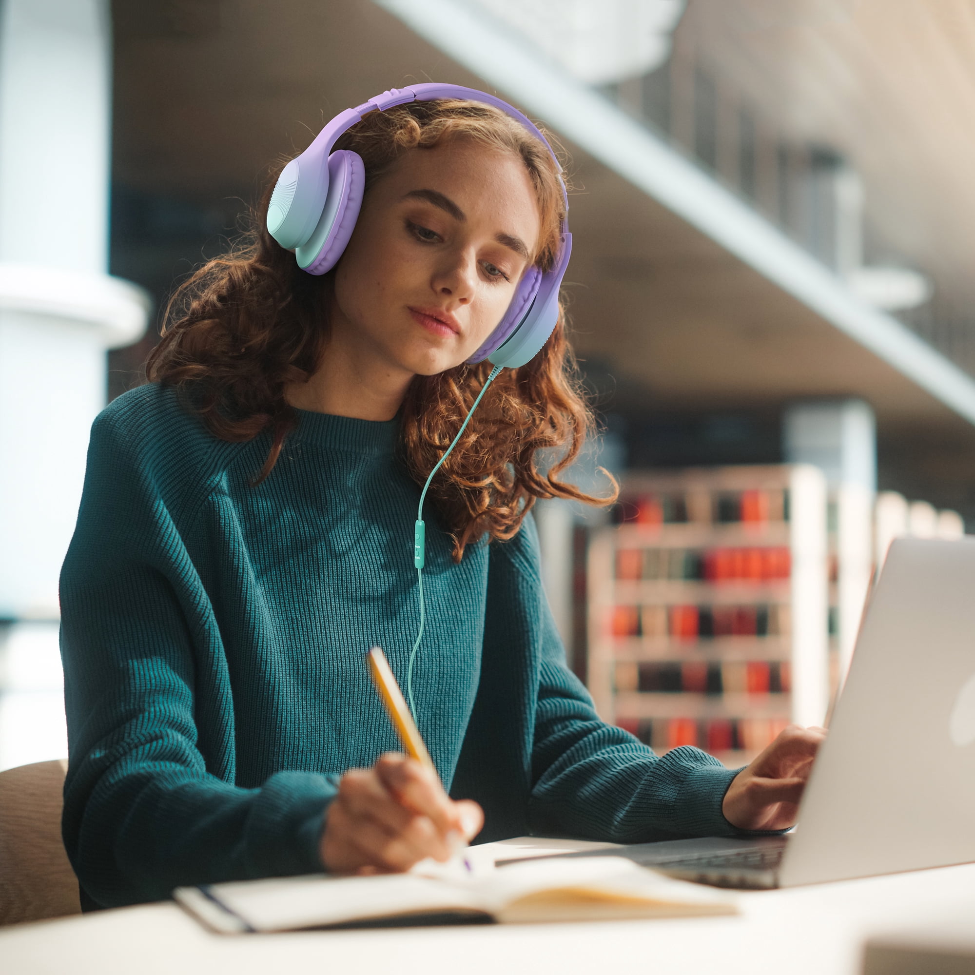 Mpow Kids Headphones with Microphone, 85/94dB Safe Volume Limit, over Ear Headphones for School Travel, Taro Purple & Mint Green