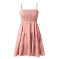 thumbnail image 4 of Qwertyu Women Summer Mini Dresses Square Neck Spaghetti Strap Dress Casual Sleeveless Smocked Sundress A Line Tiered Beach Dress Pink 2XL, 4 of 9