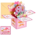 thumbnail image 1 of Tarjeta de cumpleaños 80 de Uxcell, tarjeta de cumpleaños emergente con tarjeta de saludo y sobre para mujeres y amigas, rosa, 1 of 6