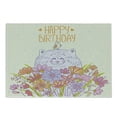 thumbnail image 1 of Birthday Cutting Board, Happy Cat and Bird Meadow Flowers Bouquet Corsage Positive, Decorative Tempered Glass Cutting and Serving Board, Small Size, Pale Yellow Lilac Orange, by Ambesonne, 1 of 1