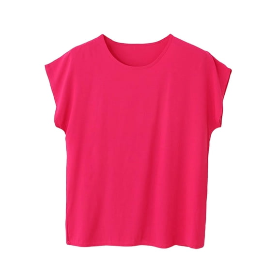 DeHolifer Womens Cap Sleeve Tops Summer Casual Solid Color Cotton T-Shirts Loose Crewneck Basic Tee Tops Hot Pink 3XL