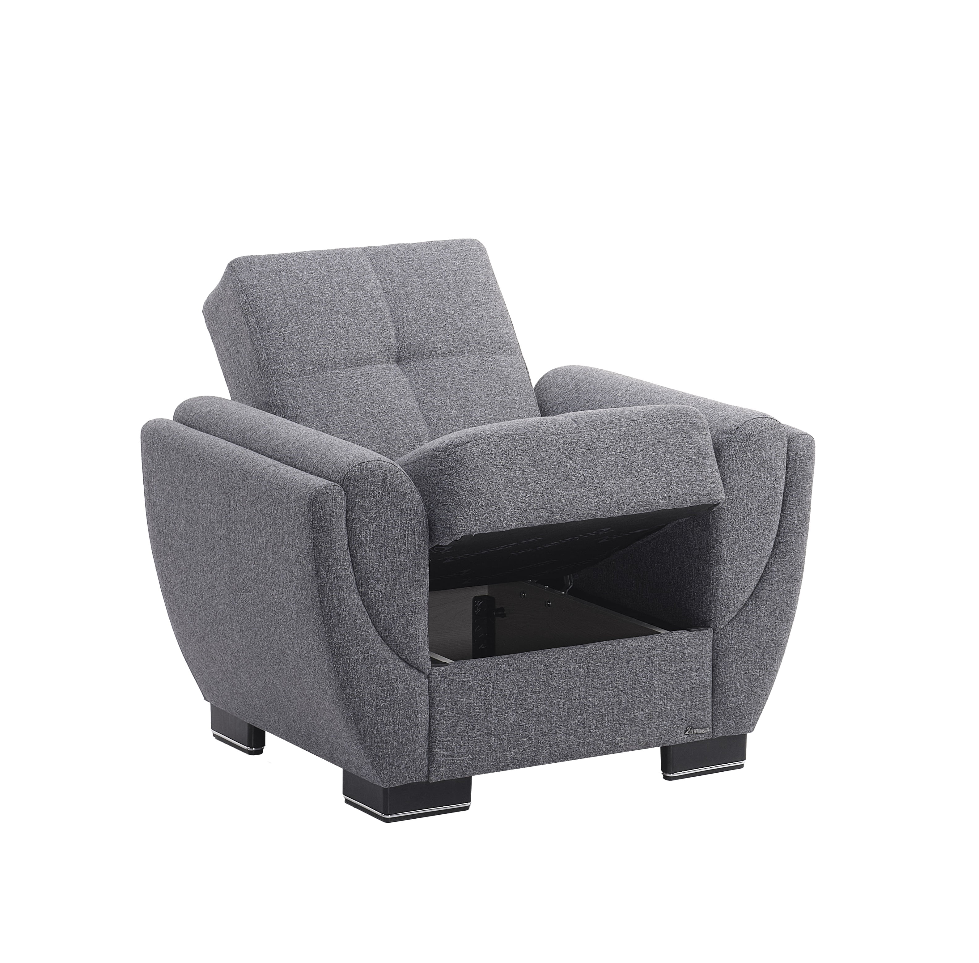Ottomanson Convertible Accent Armchair with Hidden Storage & Rounded Arms, Firm Comfort Seating, Gray