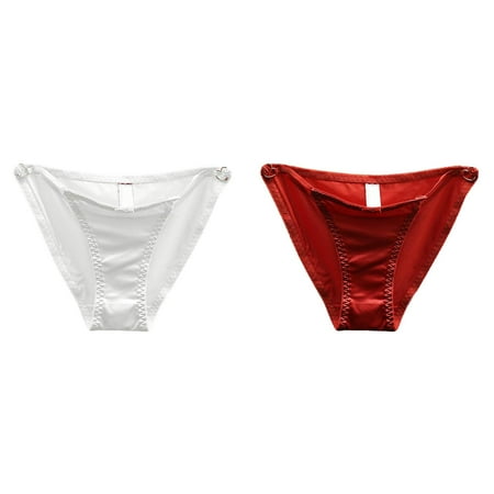 (2-Pack) 2025 New French Bowy Hollow Microfiber Women s Panties Out Underwear for Women Sheer Mesh Panties with Low Waist Seamless Satin Surface and A Pure Desire for Love Buttoned Triangle