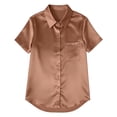 thumbnail image 6 of AKOEE Satin Button Down Shirts Womens Plus Size Short Sleeve Dressy Casual Collared Blouses Tops with Pocket (M, Coffee), 6 of 7