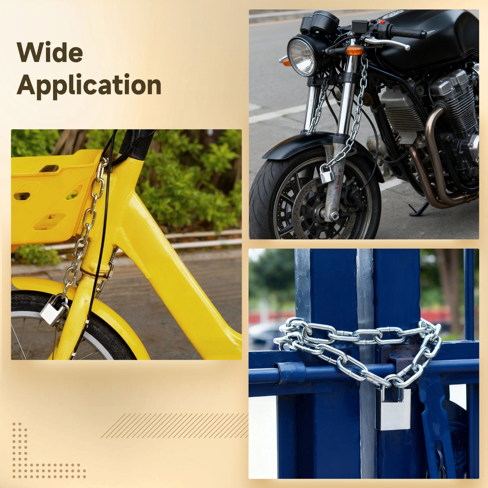 2 Sets Security Chain Lock, Heavy Duty Anti-Theft Lock with Anti-Cut Padlock, 3.3 ft / 1 m Galvanized Chain, 8 Keys, Motorcycle Lock, Bike Lock