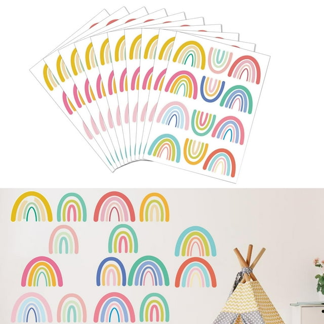 Calcomanías de pared de arcoíris, 10 hojas extraíbles, bonitas pegatinas de arcoíris multicolor para dormitorio, sala de juegos, guardería y aula.