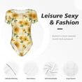 thumbnail image 6 of Rateoe Yellow White Plaid Sunflower Printed Women Rash Guard Short Sleeve,Tummy control Swimsuit Surfing Swimsuit Bathing Suit Short-sleeved Onesie UPF 50+, 6 of 6