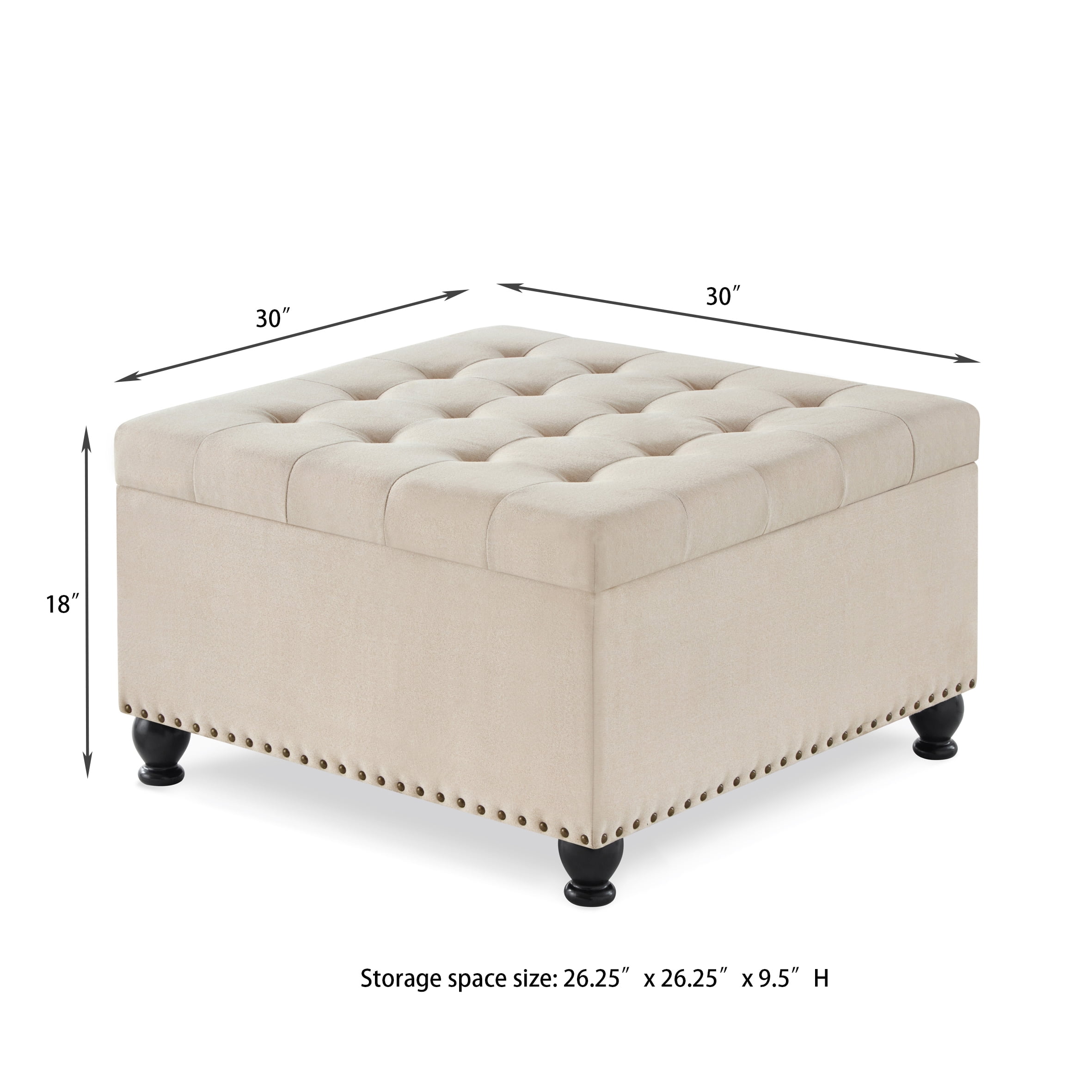 CQSXDA Large Square Storage Ottoman with Wooden Legs, Upholstered Button Tufted Coffee Table with Nail Trims