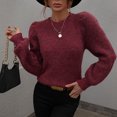thumbnail image 4 of Pullover Sweaters for Women Puff Sleeve Pullover Sweater Round Neck Soft Sweater Slim Fit Solid Color Knitted Jumper sweaters women, 4 of 7