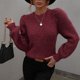 thumbnail image 1 of ICHUANYI Liquidación Mujeres Moda Casual Linterna Manga Color Sólido Jersey Tejer Manga Larga Cuello Redondo Tops ICHUANYI WER202308230150, 1 of 7