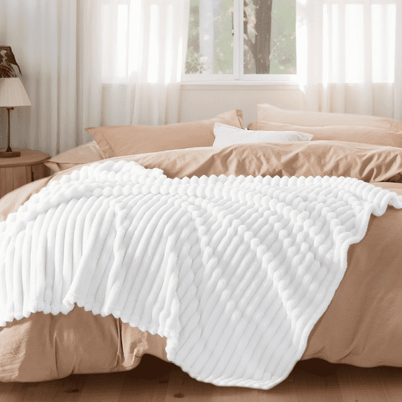 U by Bedsure Pure White Fleece Throw-XL Blanket for Couch - Super Soft Cozy Blankets for Women, Girls, 50x70 inches