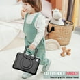 thumbnail image 5 of Kids Durable Handle Case for iPad mini 2021/mini 2024, Silicone PC Heavy Duty Protection [360 Rotating Ring Stand/Adjustable Shoulder Strap] Tablet Case Cover, Black+Black, 5 of 8