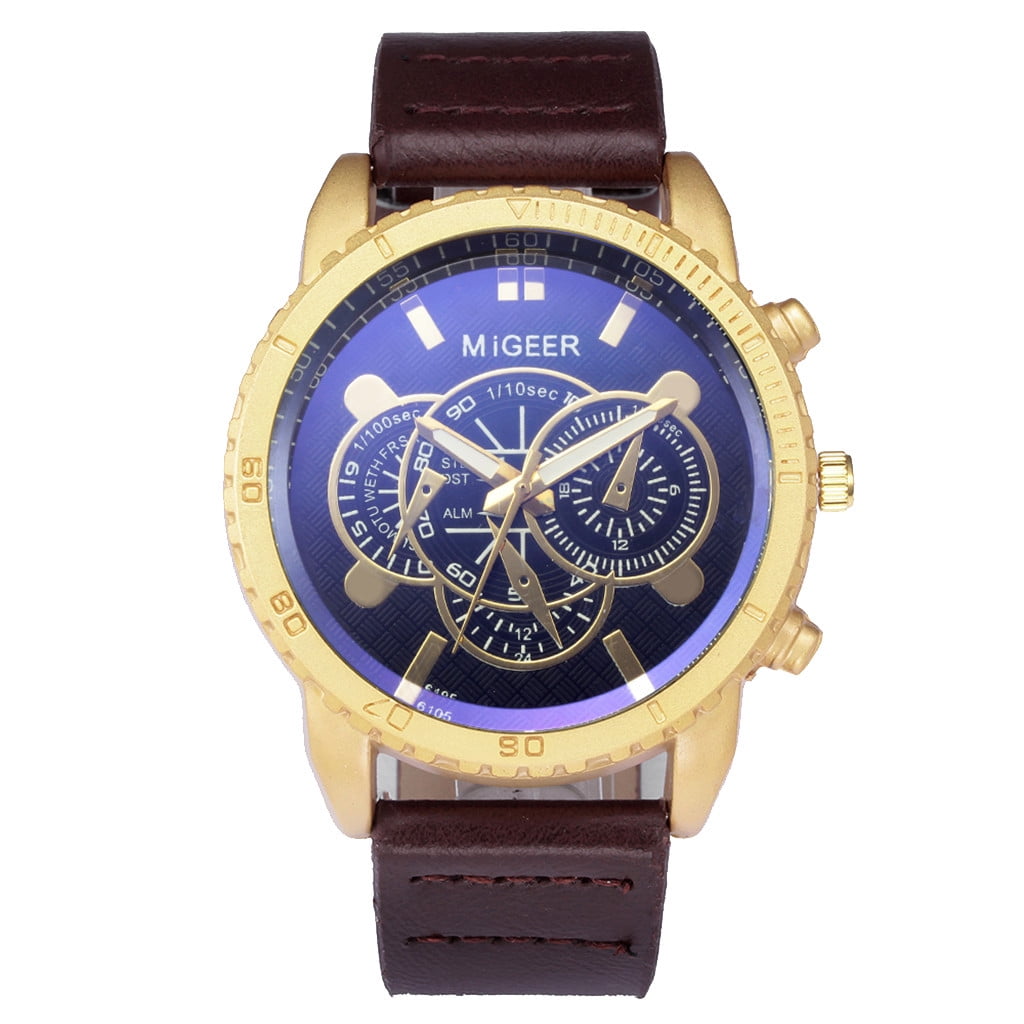 geneva men's quartz watch leather band