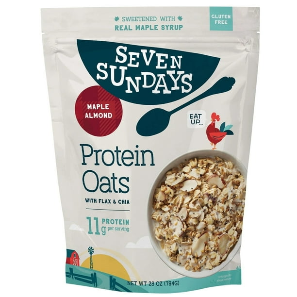 Seven Sundays Maple Almond Protein Oats, Pack Of 4, Gluten Free, 11g Plant Protein, Vegan & Non-GMO
