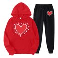 thumbnail image 1 of WILLBEST Vêtements d'Automne pour Femmes Ensemble Décontracté Imprimé Cœur Manches Longues Col Rond Sweat à Capuche et Pantalon pour Automne et Hiver Pantalon D'Été pour Femmes, 1 of 2