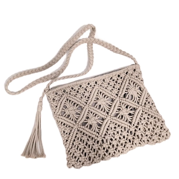 Bolso Cruzado Eiyye de Algodón Tejido a Crochet Color Caqui Claro