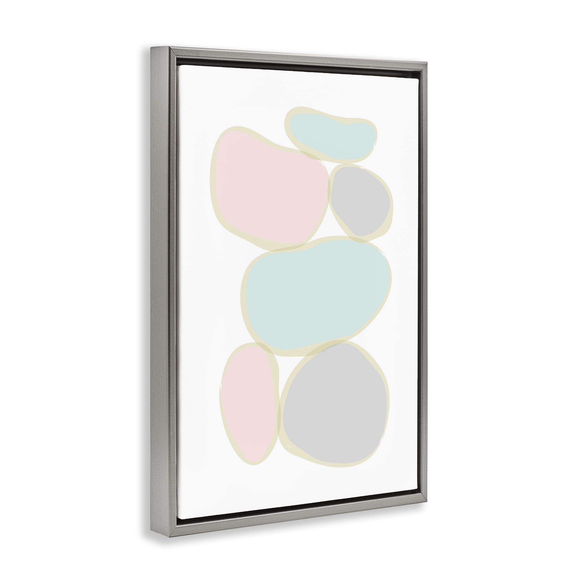Stupell Industries Circular Pastel Shapes Abstract Painting Gray Floater Framed Canvas Art Print Wall Art, 17 x 25