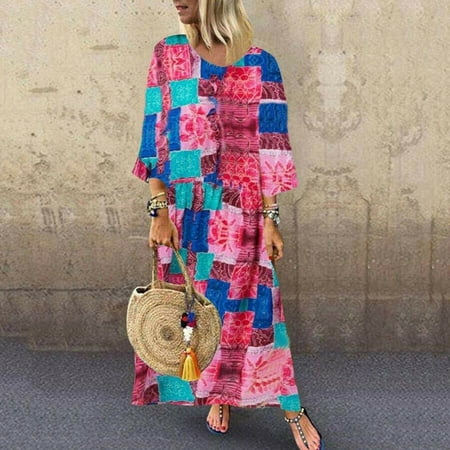maxi boho dress kaftan tunic gypsy ethnic linen casual sleeve cotton plus beach