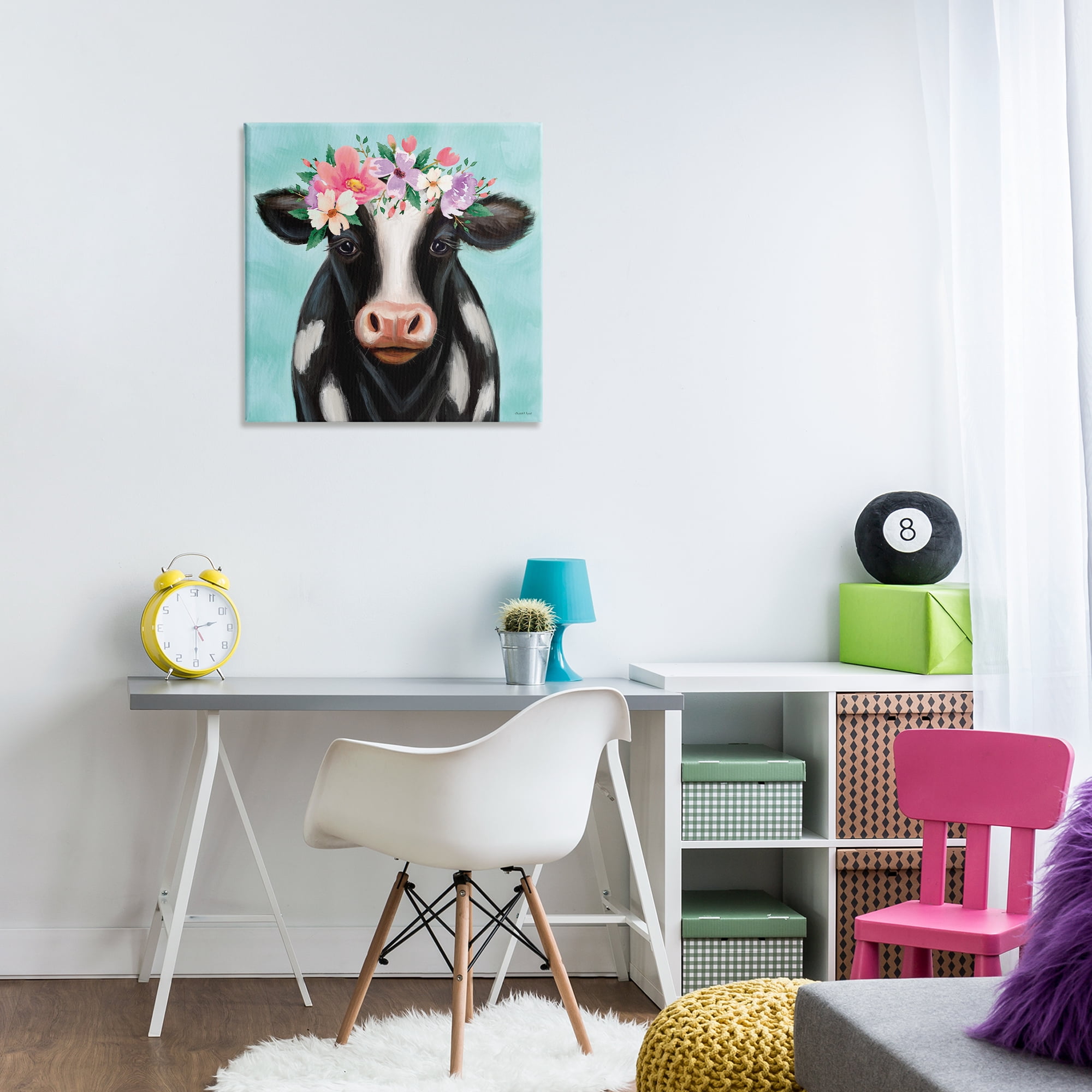 Stupell Industries Cow with Pastel Flowers Animals & Insects Painting Gallery Wrapped Canvas Art Print Wall Art, 24 x 24