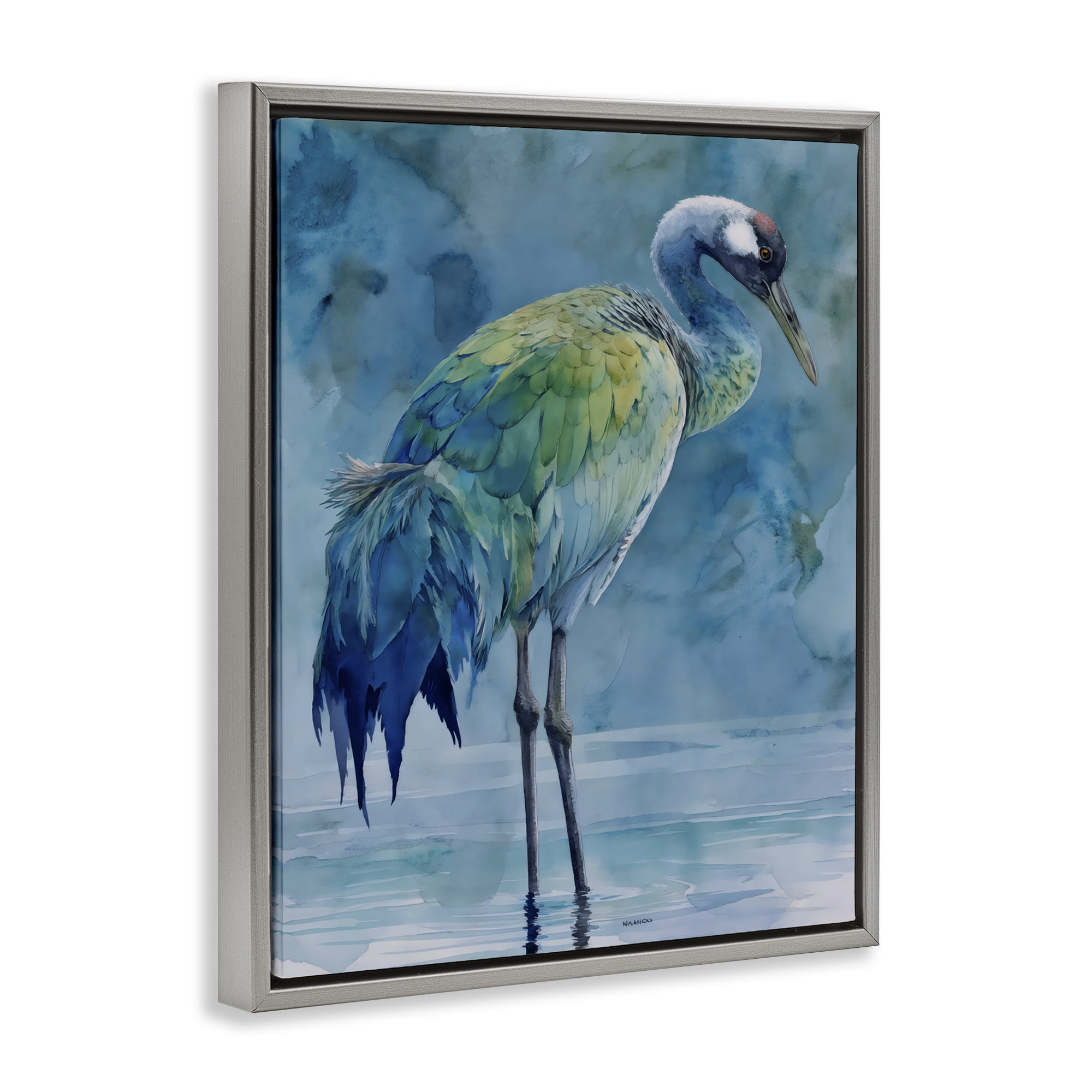 Stupell Industries Turquoise Feathered Coastal Bird Gray Framed Floater Canvas Wall Art, design by Franklyn Gregory