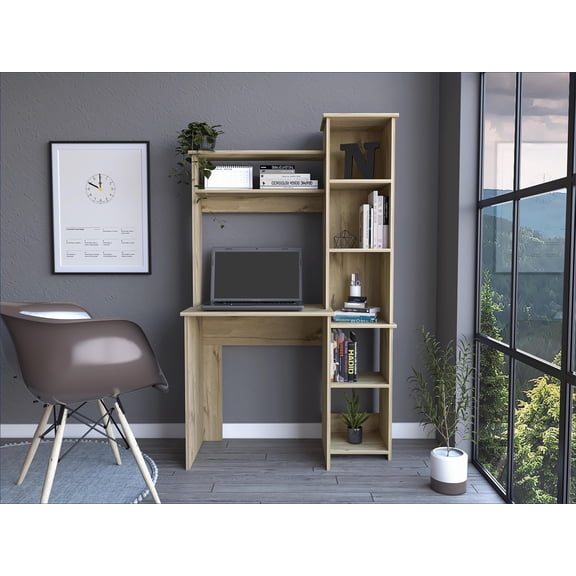 Desks | Versalles Writing Desk with Hutch, 2 Shelves & 5 Cubbies - Light Oak | Particle Board