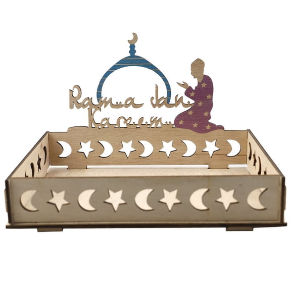 Plateau Alimentaire Étoile Lune en Bois Ramadan Décoration Maison Fête Kareem Cadeaux Aïd Al-Adha 10.5*7‘‘