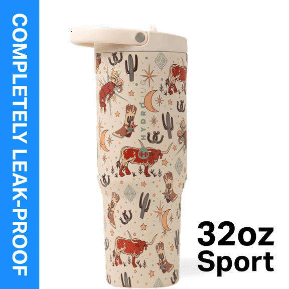 HydroJug Sport 32 oz Stainless Steel Water Bottle with Flip Straw, Insulated Leak-Proof Tumbler for Gym & Outdoor - Rodeo