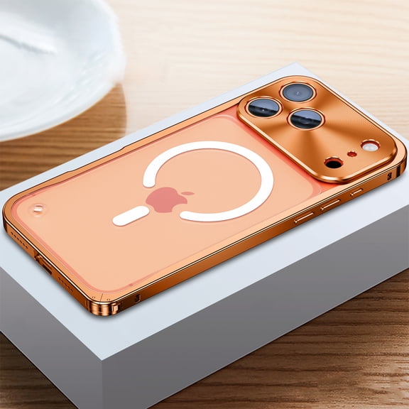 Clear Case for iPhone 18 Pro Max, Metal Frame Transparent PC Back Cover, Compatible with MagSafe, Luxury Ultra Slim Anti-Scratch Anti-Fingerprint Protective Phone Case, Orange