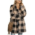 thumbnail image 2 of Qetyuw Winter Checkered Coat for Women Button Down Long Sleeve Shacket Jacket Plaid Lapel Casual Warm Coats Outwear, 2 of 9
