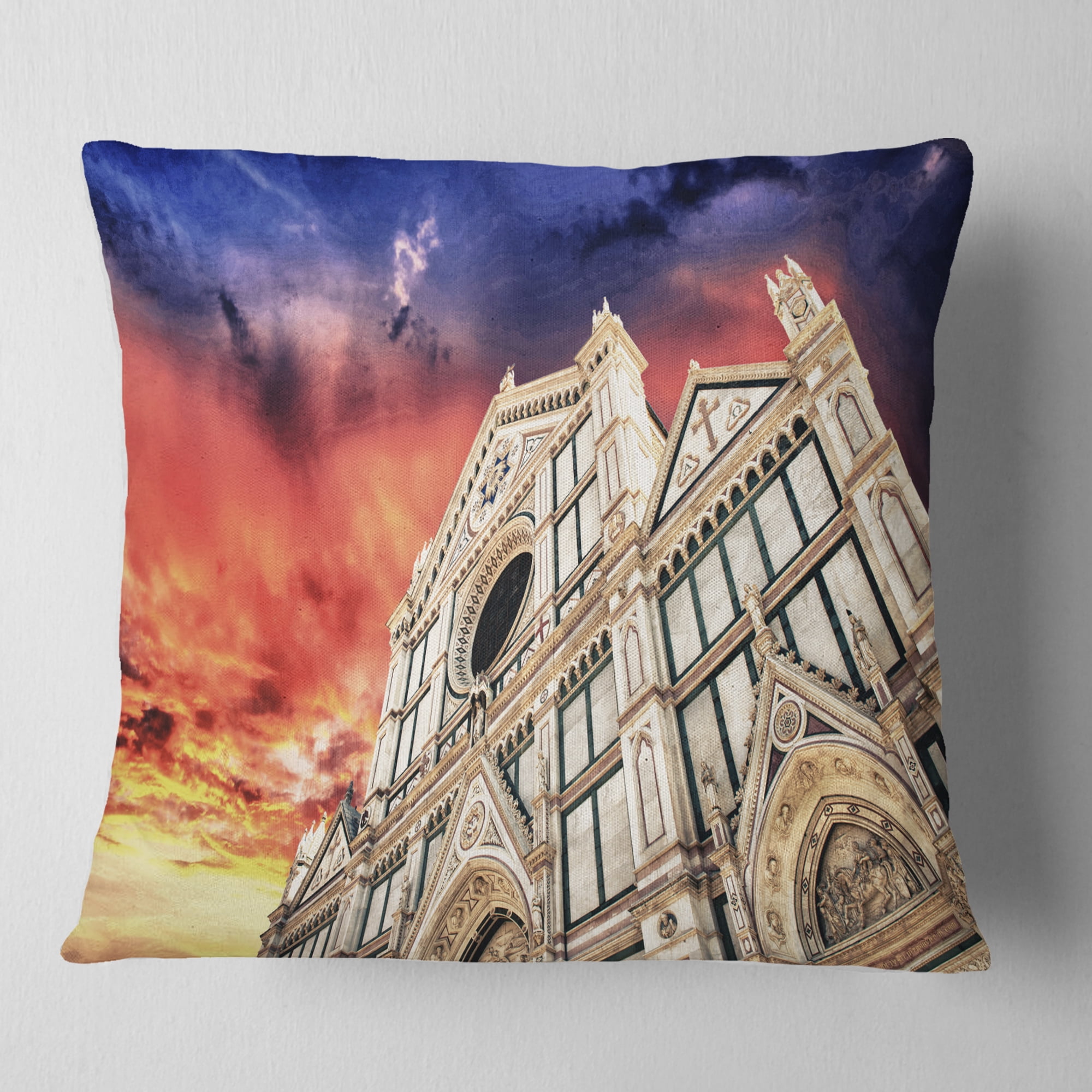 Designart Cathedral of Santa Croce in Florence - Cityscape Photo Throw Pillow - 16x16