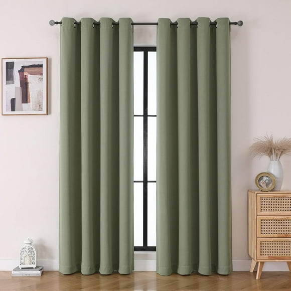 Grommet Blackout Curtains for Bedroom and Living Room - 2 Panels Set Thermal Insulated Room Darkening Curtains (Matcha Green, 52W x 84L)