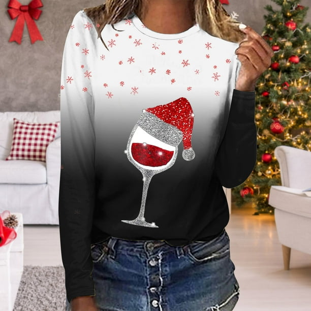 Puntoco - Camiseta de manga larga con cuello redondo y estampado de ciervos en 3D para mujer Puntoco Puntoco-5516