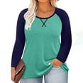 thumbnail image 3 of Womens Plus Size T-Shirts, Raglan Long Sleeve Shirts for Women Fall Casual Loose Fit Oversized Color Patchwork Crewneck Tees, 3 of 5
