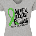 thumbnail image 4 of Inktastic Never Stop Fighting Mental Health Awareness Green Ribbon Women's V-Neck T-Shirt, 4 of 5