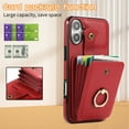 thumbnail image 2 of Wallet Case for iPhone 16 Plus, Kickstand Ring Holder Premium PU Leather Case with Crossbody Strap,Card Holder Slot Money Pocket 360°Rotation Metal Ring Grip Kickstand Cover,Red, 2 of 10