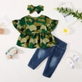 thumbnail image 4 of 12 Months Baby Girls Clothes 18 Months Girls 3PCS Outfits Toddler Girls Short Sleeve Camo Top Jeans Pants Headband Set, 4 of 9