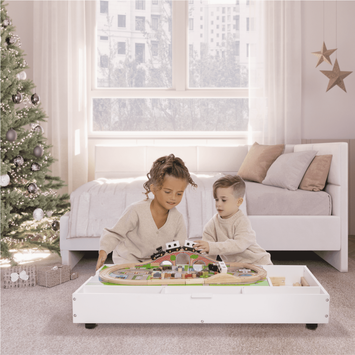 Milliard The 2 in 1 Rollaway Play Table and Toy Organizer Compatible with Lego Bricks Cars and Trains Store Under Beds or Sofas 38