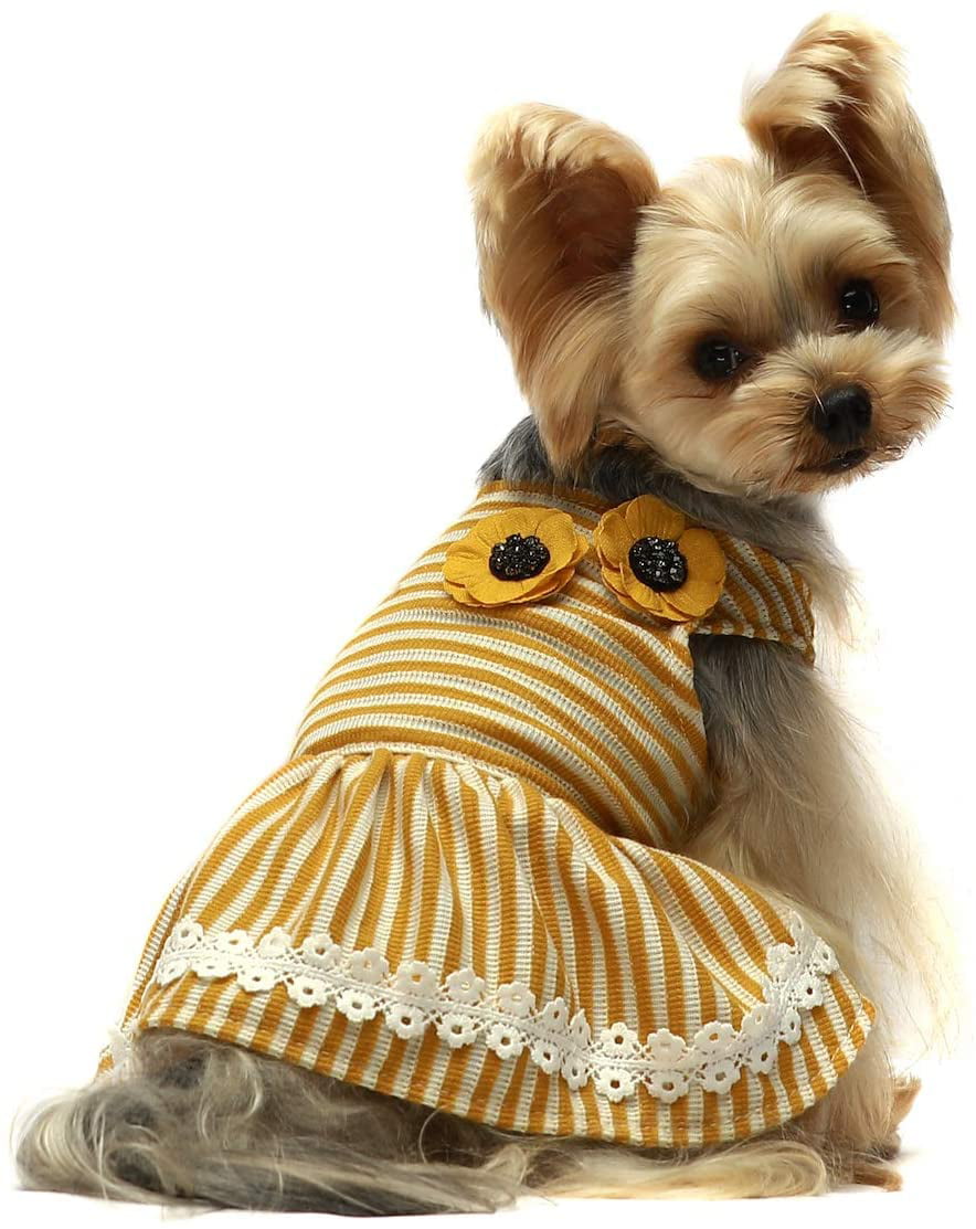 Fitwarm Floral Dog Harness Dress Pet Clothes D-Ring Vest Shirts Sundress Yellow 
